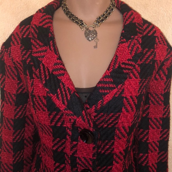 Coldwater Creek Blazer Jacket Red Black Plaid 16 - Picture 2 of 4